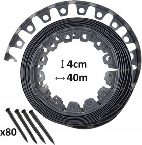 Kerti gyepszegély fekete 4cm 40m rugalmas 80db tipli