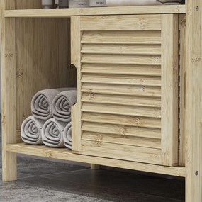 HOMCOM Bambusz Mosdó Alatti Szekrény, Fürdőszobai Tárolószekrény 2 Csúszóajtóval, 60 x 30 x 60 cm, Természetes Fa | Aosom