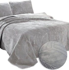 Ágytakaró kanapéra 200x220 Steppelt bársony velúr Világosszürke levél mintás