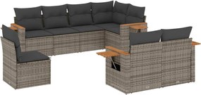 vidaXL 8 részes szürke polyrattan kerti ülőgarnitúra párnákkal