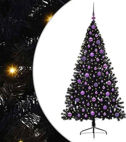 vidaXL Mesterséges, előre világított karácsonyi fa Fekete 180 cm PVC
