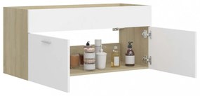 fehér és sonoma tölgy szerelt fa mosdószekrény 100x38,5x46 cm