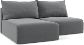 Szürke bársony kinyitható-tárolóhelyes sarokkanapé (bal oldali-heverő résszel) Kalena – Makamii
