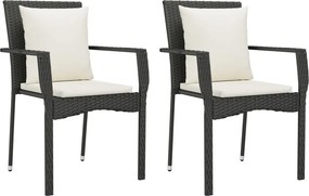 vidaXL 2 db fekete polyrattan kerti szék párnával
