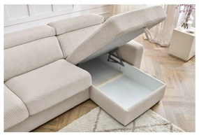 Krémszínű kordbársony kinyitható sarokkanapé (variálható) Monaco – Bobochic Paris