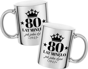 Nyomott mintás bögre 80 Éves Évfordulóra Ezüst metál varázsló