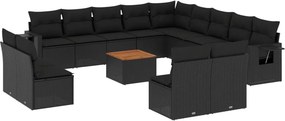 vidaXL 14 részes fekete polyrattan kerti ülőgarnitúra párnákkal