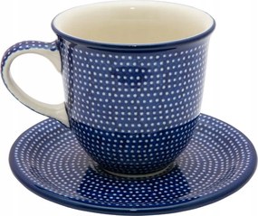 300 ml-es csésze csészealjjal Művészi kerámia Bolesławiec U1123 Pöttyös