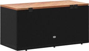 Fekete Polyrattan És Akácfa Kerti Tárolóláda 110 X 50 X 54 Cm