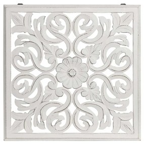 Antikolt fa faragott fali dekoráció 45x45 cm – fehér vintage stílusban