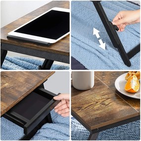 Laptop asztal, állítható reggeliző tálca, 71 x 35 x 23 cm, rusztikus barna