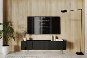 Malmi TV szekrény 200 cm - fekete matt / arany lábak