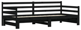 fekete tömör fenyőfa kihúzható kanapéágy 80 x 200 cm