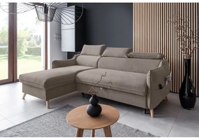 Világosbarna bársony kinyitható sarokkanapé (bal oldali) Sweet Harmony – Miuform