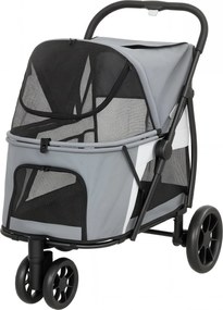 PawHut összecsukható kutyakocsi / kisállat-babakocsi — Akár 20 kg, mosható párna, hálós ablakok, 3 kerék, ajtó, hátsó zseb, szürke | Aosom