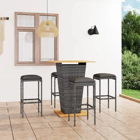 5 darabos szürke polyrattan kerti bárszett párnákkal