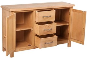 háromfiókos tömör tölgyfa tálalószekrény 110 x 33,5 x 70 cm