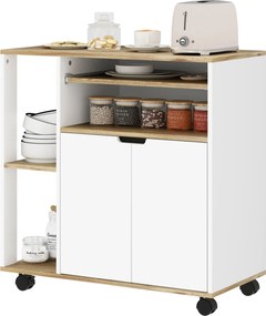 HOMCOM Konyhai Kocsi Tálalókocsi Fiókkal, Csúszó és Állítható Polcokkal, Konyhai Állvány Munkafelülettel, Kerekekkel az Étkezőbe, 80 x 40 x 82 cm, Feh