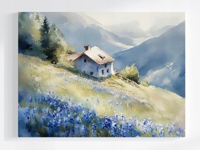 Poszter Tájkép Hegyek Házikó Terasz Kilátás Rét Virágok 80x60