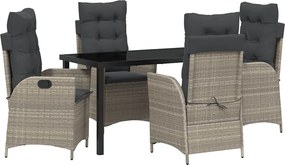 vidaXL Kert étkező szett párnával 5 pcs Világosszürke polirattan