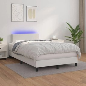 Fehér műbőr rugós ágy matraccal és LED-del 120x200 cm