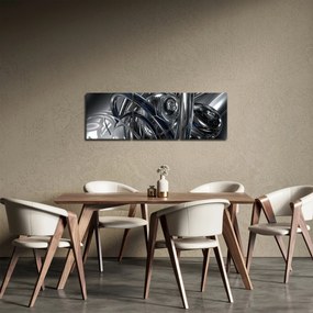 Kék és szürke absztrakció kép (órával) (90x30 cm)