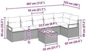 7 darabos kerti kanapékészlet párnákkal barna poli rattan, 2 személyes kerti kanapé párnákkal bézs poli rattan
