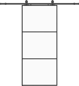 vidaXL fekete ESG üveg tolóajtó fémszerelvény-szettel 90x205 cm