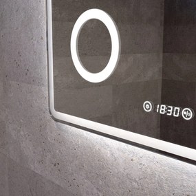 Fürdőszobai LED tükör 80x60cm | Páramentesítő - Kozmetikai tükör - Fényerő + színhőfok állítás - Digitális óra | Welland Luxury-Line G795