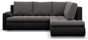 Tokio sarokkanapé, L alakú háttámlával, 2 ágyneműtartóval, bársony + műbőr, jobboldali, szürke - fekete