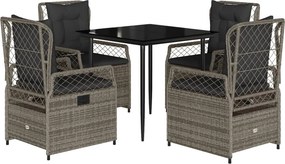 vidaXL 5 részes szürke polyrattan kerti étkezőgarnitúra párnával