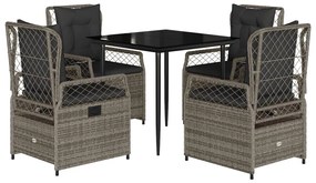 vidaXL 5 részes szürke polyrattan kerti étkezőgarnitúra párnával