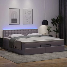 szürke műbőr ottomán ágy matracokkal &amp; LED-ek 160x200cm