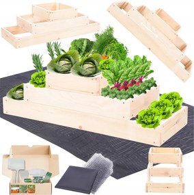 Magasított ágyás lépcsőzetes állítható fa zöldséges 27x90x30