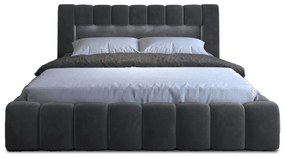 Szürke kárpitozott ágyneműtartós franciaágy ágyráccsal 160x200 cm Lamica – ELTAP