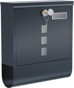 Zárható postaláda újságtartóval, névtáblával falra, kerítésre szerelhető, antricit szürke