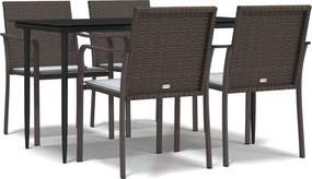 vidaXL 5 részes polyrattan és acél kerti étkezőgarnitúra párnával