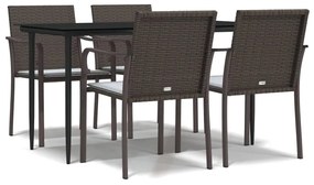 vidaXL 5 részes polyrattan és acél kerti étkezőgarnitúra párnával