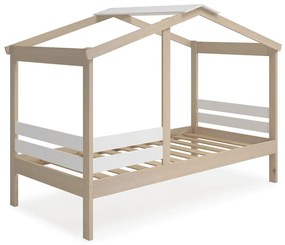 Fehér-natúr színű házikó alakú gyerekágy borovi fenyő dekorral 90x190 cm Angel – Marckeric