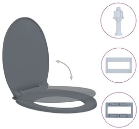 Szürke ovális WC-ülőke lassan csukódó fedéllel