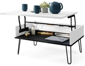 HALIJA konferencia asztal emelhető lappal és polccal, fehér/fekete