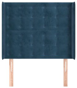 sötétkék bársony fejtámla szárnyakkal 93x16x118/128 cm