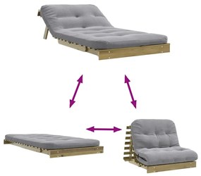 tömör impregnált fenyőfa futon kanapéágy matraccal 100x206x11cm