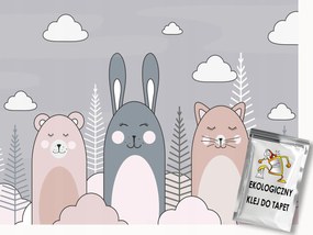 Fotótapéta Flizelina Vicces Állatok Mackó Nyúl Macska 250x175 ragasztó