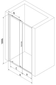 Mexen Exo, nyitható tolóajtó 100x200 cm, 6 mm átlátszó üveg, króm profil, 8151-100-000-01-00