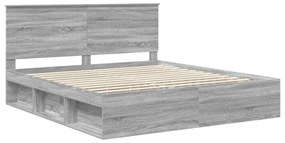 vidaXL Ágykeret fejtámlával Szürke Sonoma 200 x 200 cm Tömör fenyőfa