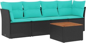 vidaXL 5 részes fekete polyrattan kerti ülőgarnitúra párnával