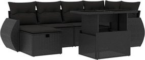 vidaXL 7 részes fekete polyrattan kerti ülőgarnitúra párnával