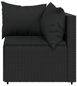 3 részes fekete polyrattan kerti ülőgarnitúra párnákkal