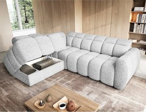 Világosszürke buklé kinyitható-tárolóhelyes sarokkanapé (bal oldali-L alakú) Falconn – ELTAP